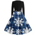 thumbnail image 4 of Christmas Dresses for Women Women's Fashion Round Neck Casual Slim Christmas Printed Long Sleeve Dresses for Christmas Party,Blue,L, 4 of 5