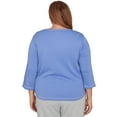 thumbnail image 2 of Alfred Dunner Women's Asymmetrical Floral Embroidered Detail Top Size M Iris, 2 of 10
