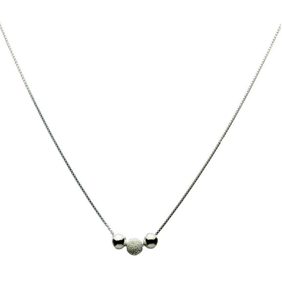 Sterling Silver Laser Stardust Bead Round Beads Box Chain Necklace Adjustable 20" 2"
