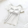thumbnail image 5 of Stylish Olyvenn Built in Bra Tops Women Loose Fit Scoop Neck Short Sleeve Wear Summer Padded Bra Breathable Lounge T-Shirts White M, 5 of 8