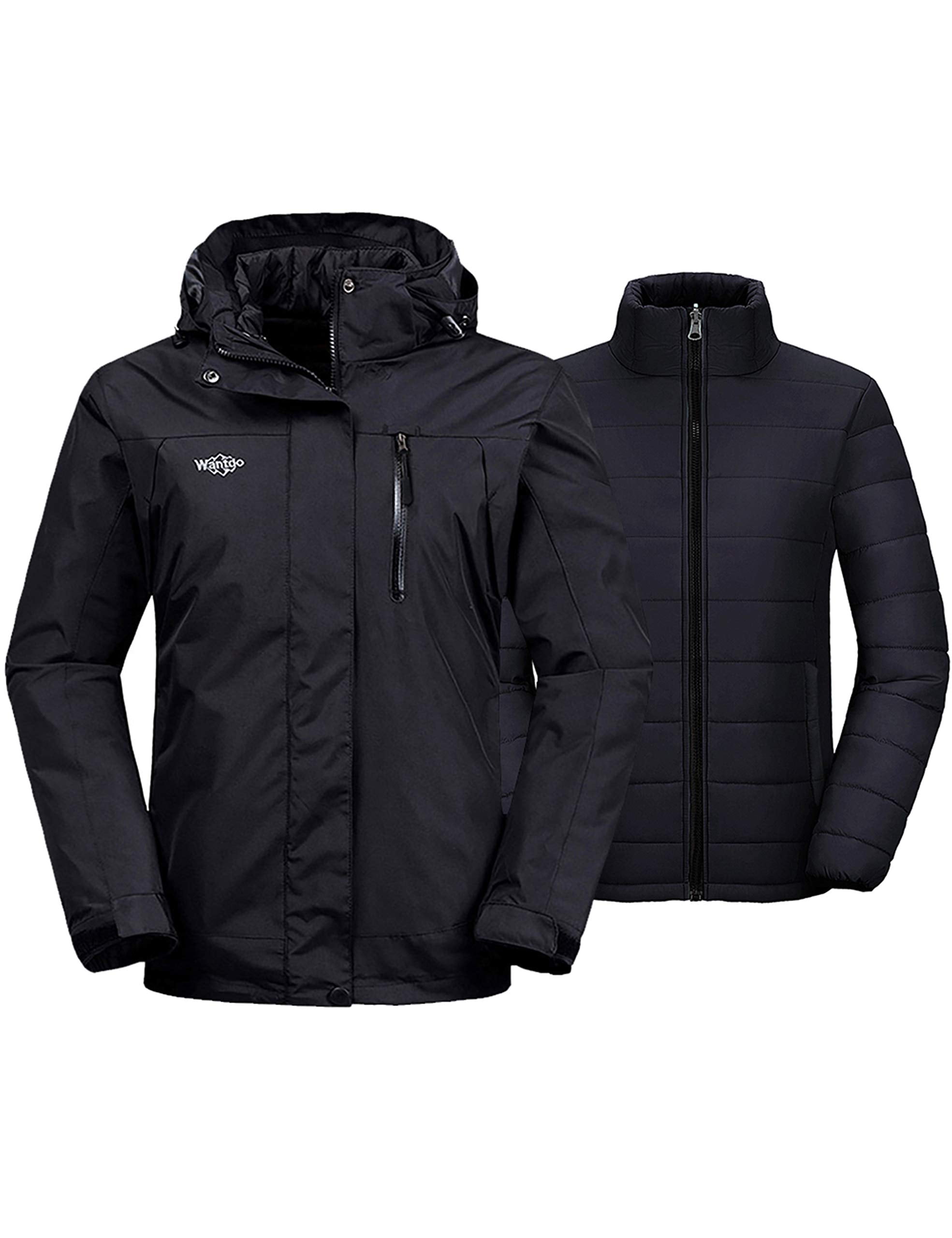 Wantdo Men's Waterproof 3 in 1 Ski Jacket Warm Winter Coat Windproof Snowboarding Jackets with Detachable Puffer Coat 