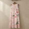thumbnail image 5 of Xoenoiee Pink Cherry Blossom Print Maxi Dresses for Womens Casual Summer Boho Sleeveless Cotton Linen Flowy Long Dress Ankle-Length Elegant Classy Beach Vacation Ladies Dresses Plus Size, Size M, 5 of 7