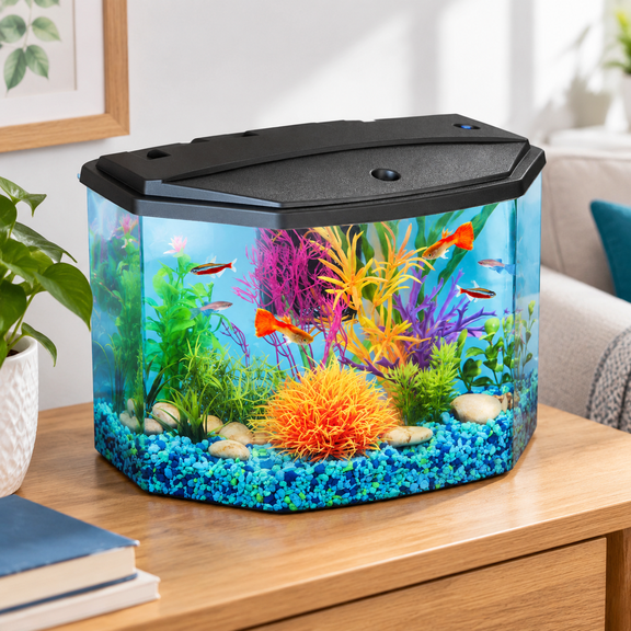 3 Gallon Plastic Aquarium Starter Kit with LED Lighting and Filtration