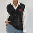 thumbnail image 5 of Women's Sweater Vest Sleeveless V Neck Heart Ribbed Knit Button Down Cardigan Tank Black Free Size, 5 of 7