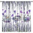 thumbnail image 2 of Lavender Floral Curtains - Purple Stripe Print Living Room Curtains for Girls - Blackout Comfortable Elegant 52x84 Inch 2 Panels, 2 of 6