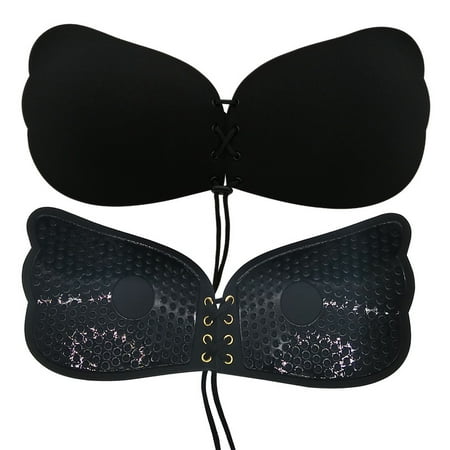 

Adhesive Bra Push Up Sticky Bras Strapless Backless Invisible Women Bra Drawstring Silicone Bras (Black D)