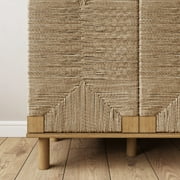 Nathan James Beacon Accent Cabinet with Seagrass Doors and Adjustable Shelf, Light Wood
