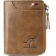 thumbnail image 2 of Aiks Carteras de canguro, cartera de hombre con cremallera de cuero con protección RFID, cartera de PU elegante diseño suave y simple (marrón retro), 2 of 4