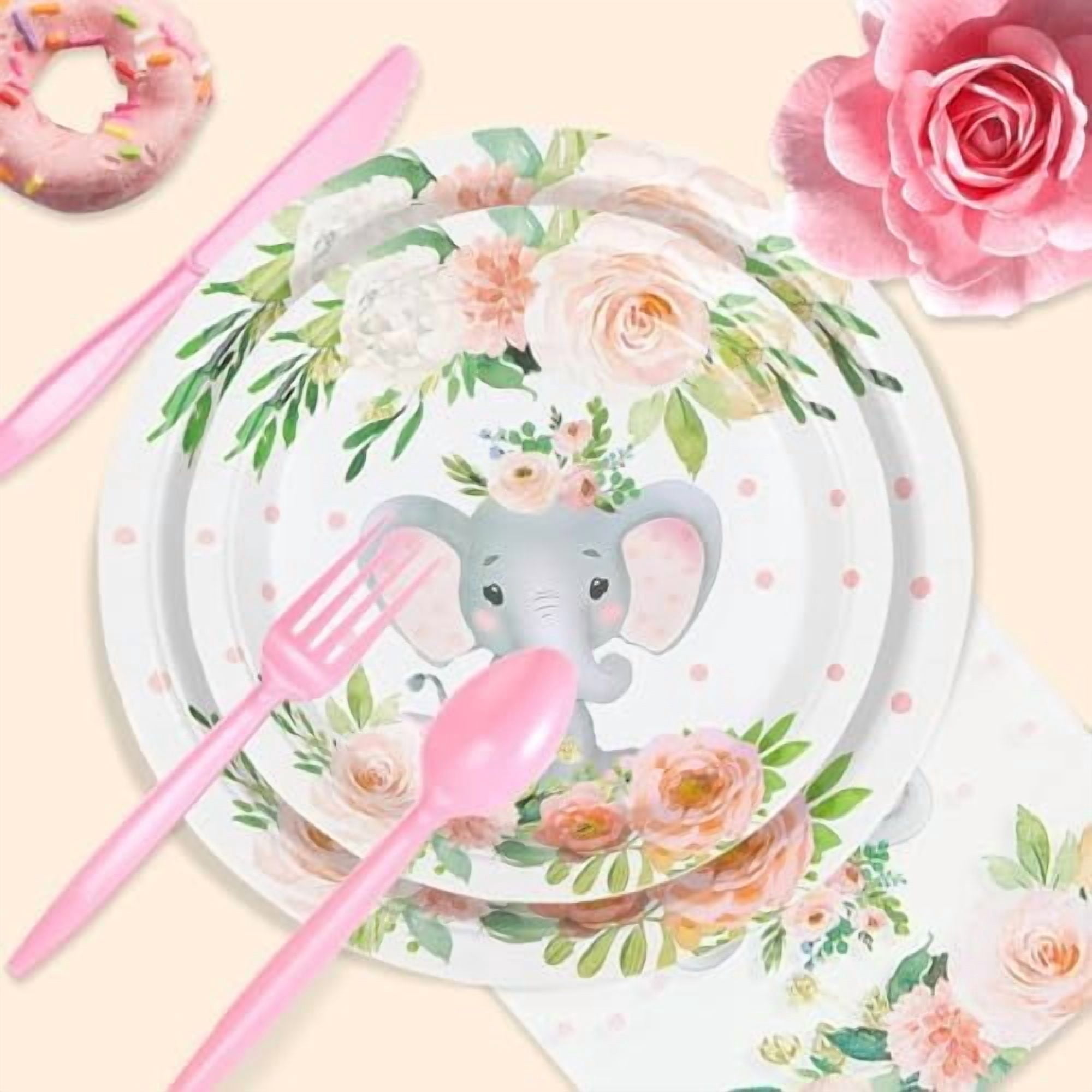 192 Pcs Elephant Baby Shower Plates and Cups and Napkins Sets Serve 24 Guests Pink Elephant Baby Shower Decorations Gender Reveal Themes Party Supplies Decor Birthday Paper Tableware Girl