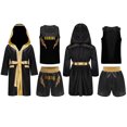 thumbnail image 2 of RUNQHUI Boys Halloween Boxing Costume Kickboxing Training Outfits Metallic Hooded Robe with Athletic Black&Gold 14, 2 of 9
