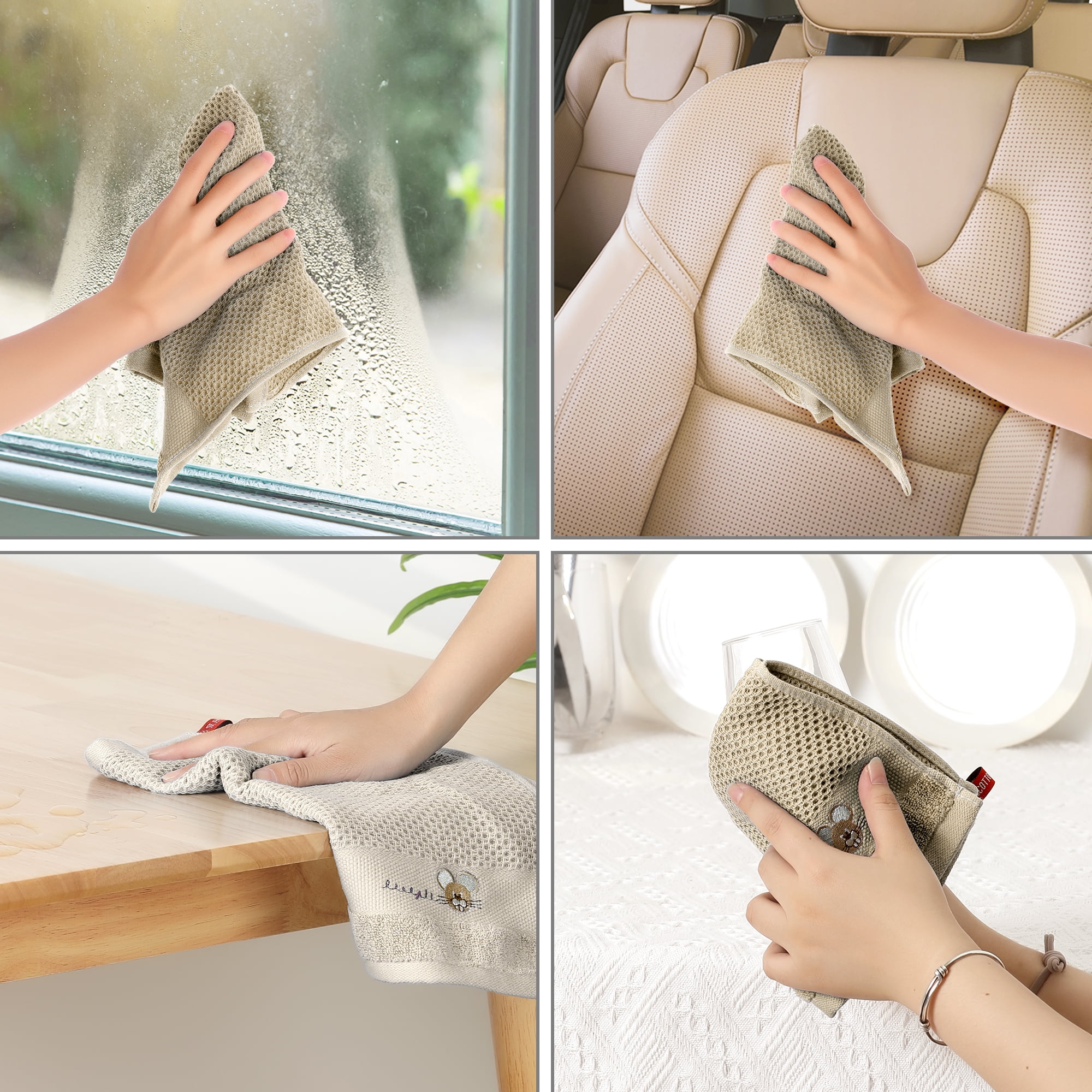REGALWOVEN Cotton Cleaning Cloth, 6 Pack Cleaning Rag Solid Kitchen Towels for Dish Drying Washing Lint Free Rags Khaki 12' x 12'