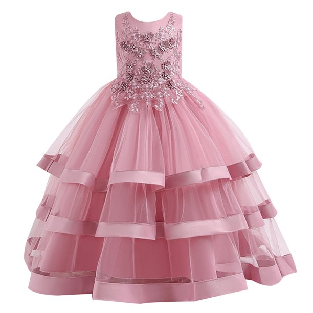 Girls Lace Bridesmaid Dress Flower Long Wedding Pageant Dresses Tulle