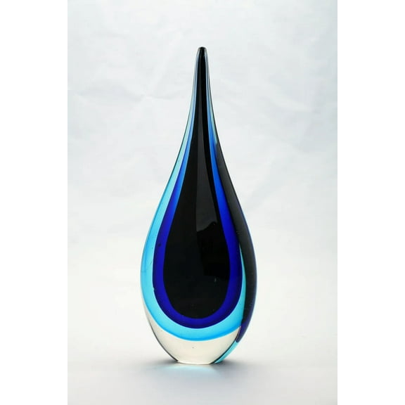 CC Home Furnishings 13" Blue Hand Blown Glass Tear Drop Tabletop Decoration