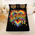thumbnail image 4 of Manfei Love Heart Rainbow Bed Sheets, Graffiti Butterfly Full Size Sheets, Black Orange, 4-Piece, 1 Flat Sheet, 1 Fitted Sheet and 2 Pillowcases, 4 of 6