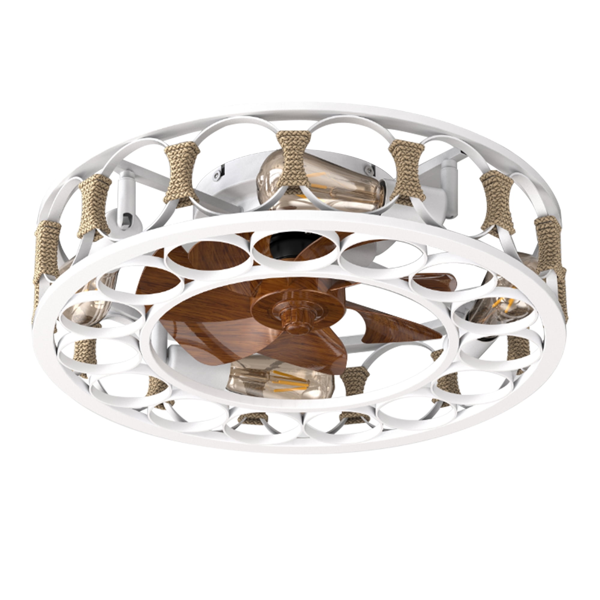Aukfa 20" Caged Ceiling Fans with Lights and Remote, Low Profile Bladeless Caged Fan with 6 Speeds and Timing, White