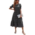 thumbnail image 1 of Vestido PRETTYGARDEN Bohemio Floral Midi con Mangas Abullonadas Cortas Negro S, 1 of 8
