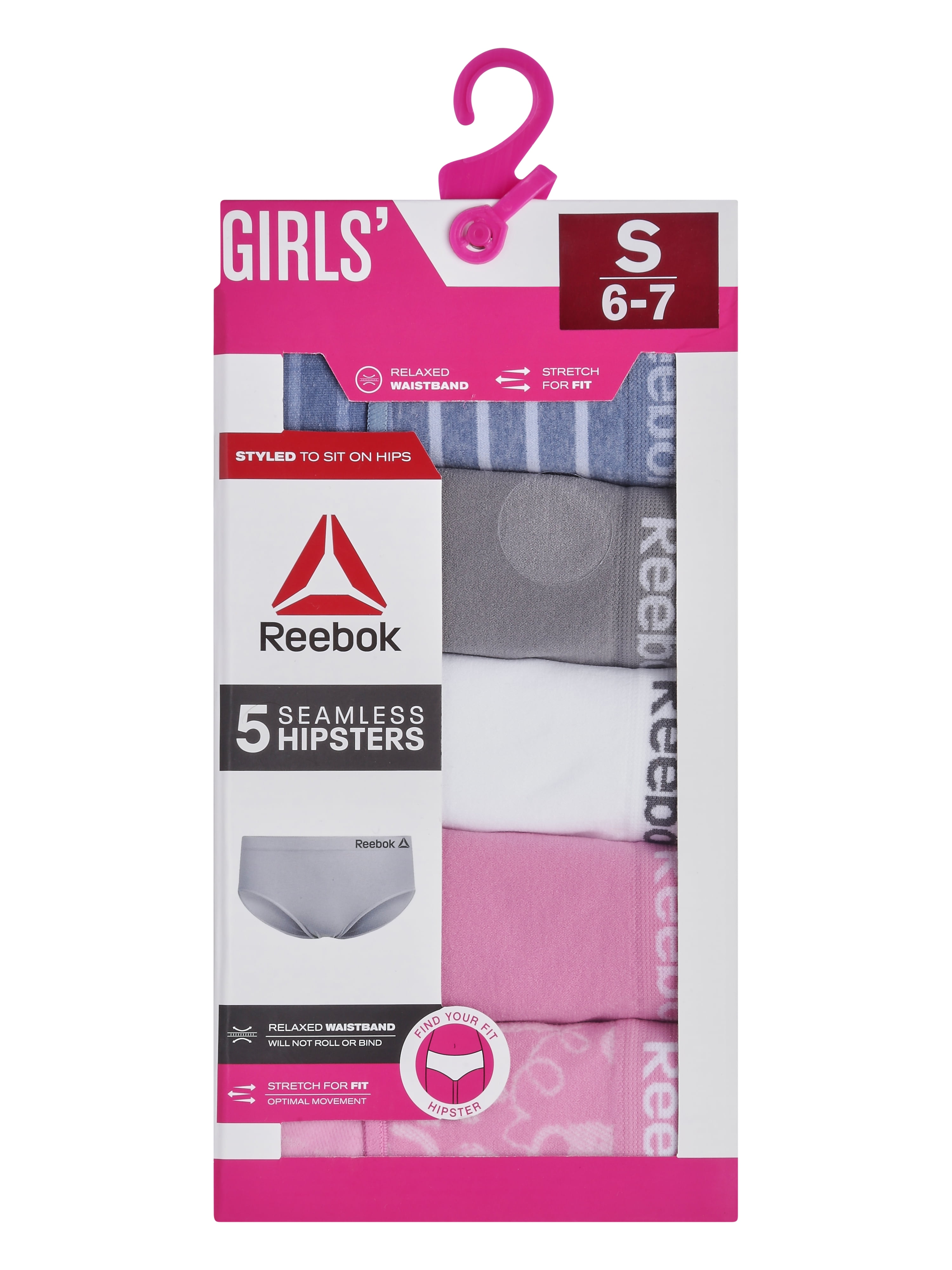 Reebok Girls Seamless Hipster Underwear, 5-Pack, Size S-XL