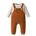 thumbnail image 2 of Infant Baby Boy Clothes Solid Color Long Sleeve Romper + Suspender Pants Outfit Set Brown 6-9 Months, 2 of 6
