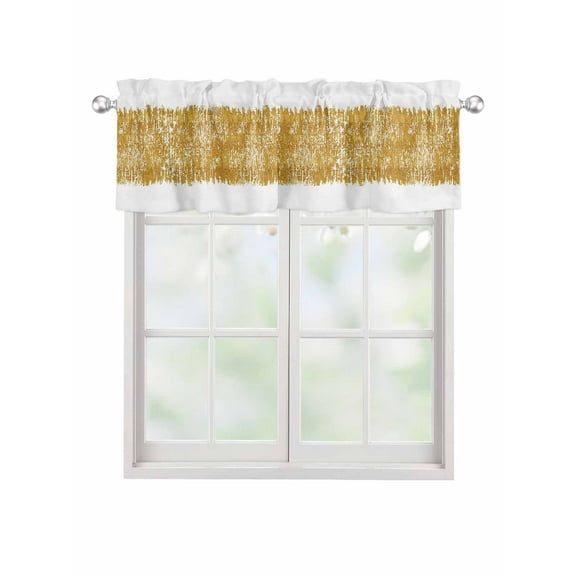 Valances for Windows Aesthetic Gold Leaf Rod Pocket Cafe Window Treatments Valance Curtains for Kitchen Bathroom Laundry Basement Windows 42"x12"