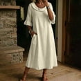 thumbnail image 2 of Ruimatai Women's Cowl Neck Ruffle 3/4 Sleeve Loose Fit Casual A-Line Midi Dresses with Pockets for Women Everyday & Vacation Wear, 2 of 7