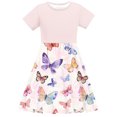 thumbnail image 6 of Spazoro Kids Girls A Line Dresses, Stretchy Wrinkle Butterfly Print Short Sleeve New Style Princess Dress for Child Girls Pink Size 5 T, 6 of 7