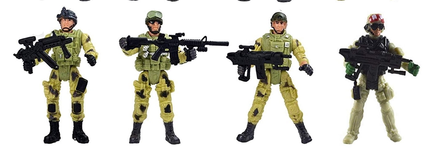 PlayWorld Mega Militia Special Forces Army SWAT Soldiers Action Figures with Weapons and Accessories 4 Inches Tall, 12 Figures/Pack - Camo