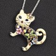 thumbnail image 4 of QQTDFG Multicolor Enamel Crystal Flower Cat Kitten Pendant Chain Women Necklace/Brooch-Pink, 4 of 5