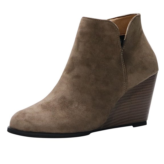 IUJSOY Womens Wedge Boots Suede Zipper Heeled Short Fall Boots Round Toe Casual Pumps Shoes