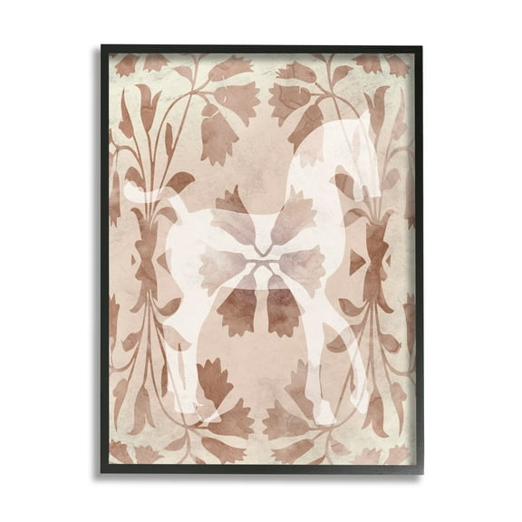 Stupell Industries Beige Flower Pattern Horse Animals & Insects Painting Black Framed Art Print Wall Art