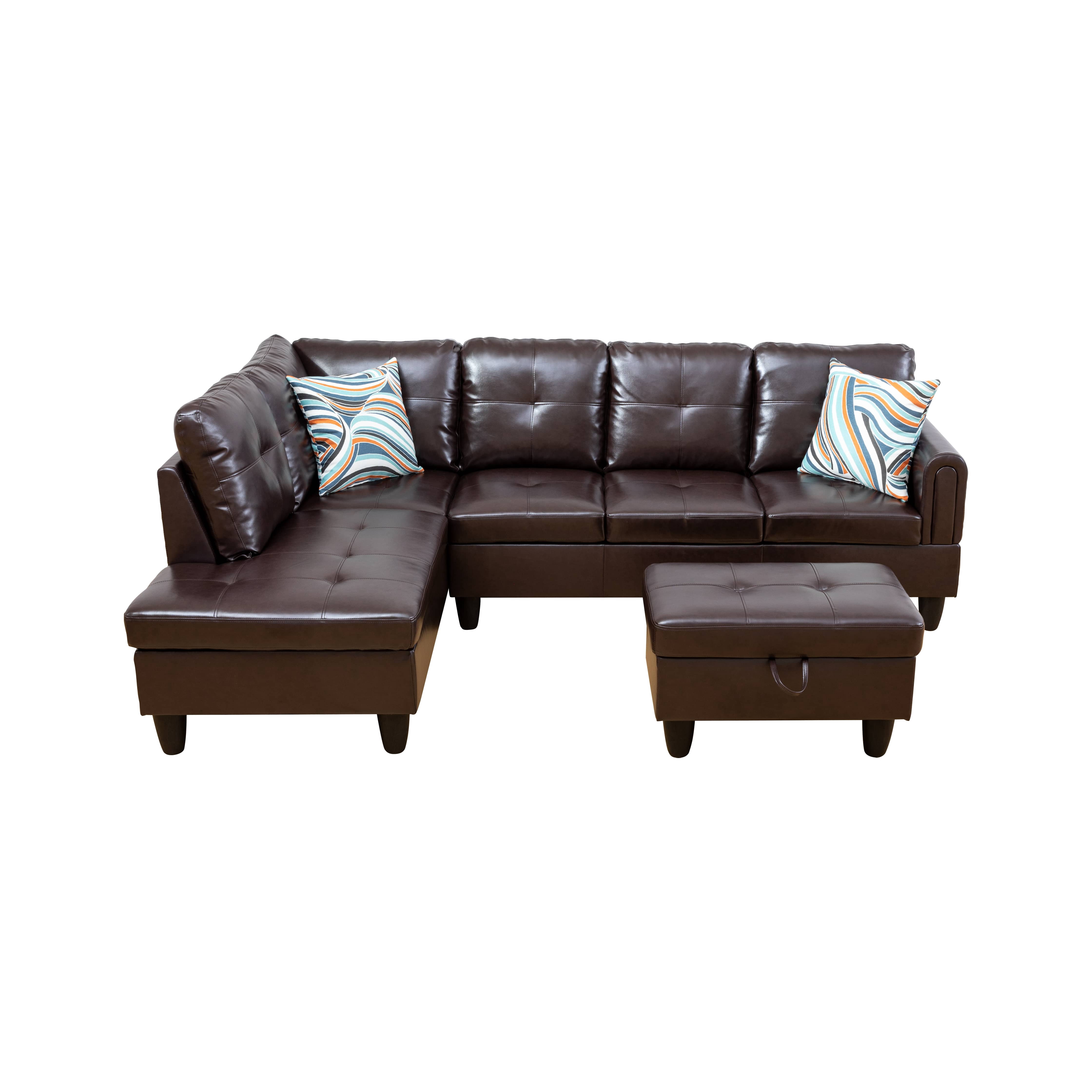 MAYEERTY 97" Modern 3-Piece Faux Leather Upholstery Sectional Couch for Living Room，Brown