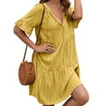 thumbnail image 4 of Txlixc Vestido suelto de manga corta para mujer con versión de línea A, ropa de verano con cuello en V de color sólido de estilo simple Txlixc Estilo de ocio, 4 of 6