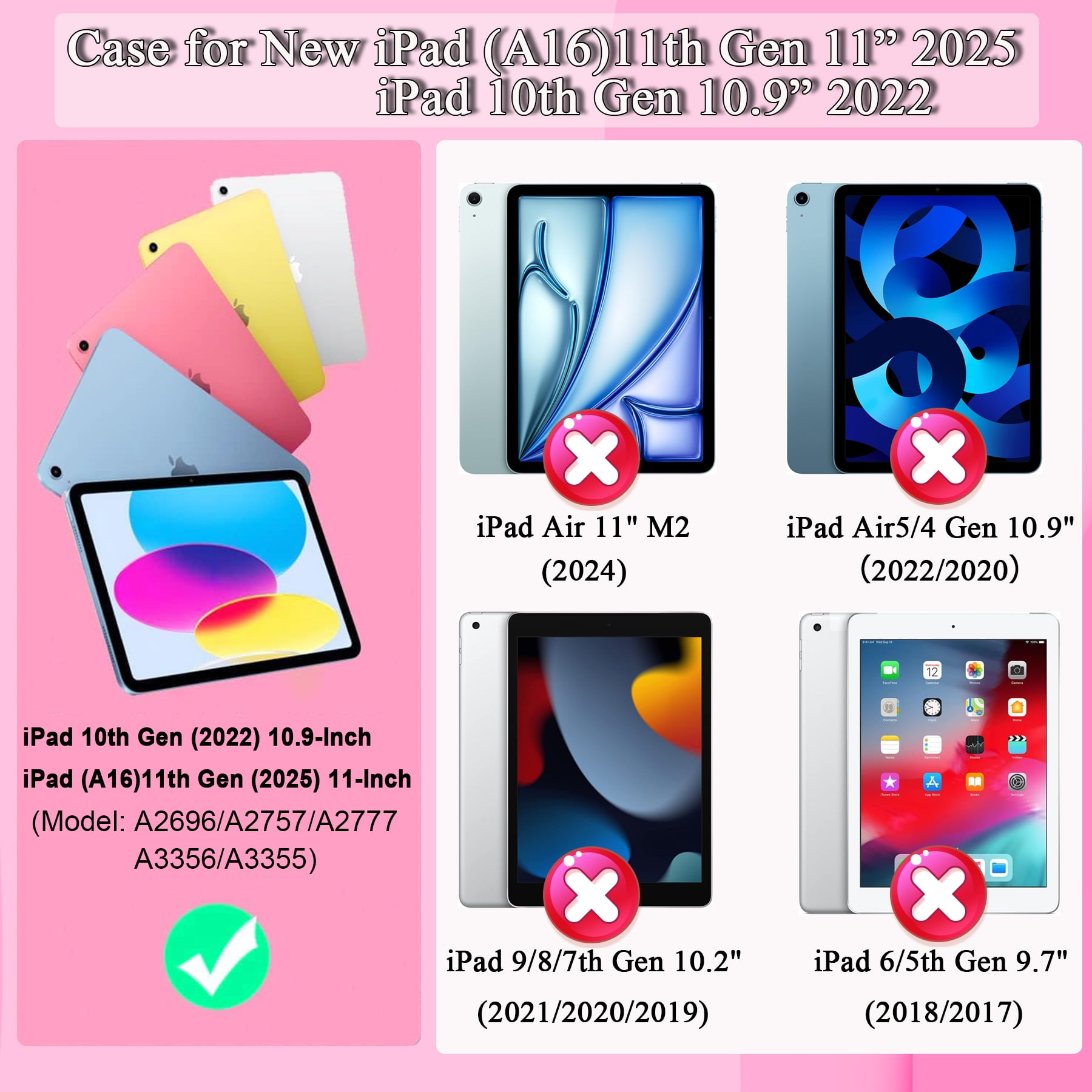 Rantice Case for iPad 10th Generation 10.9 Inch 2022, iPad (A16) 11th Gen 11 Inch 2025, with Kickstand & Pencil Holder, Heavy Duty Shockproof Hybrid Protective Cover for Kids Girls, RosePink+Black