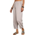 thumbnail image 3 of Qmyliery Women Casual Trousers with Elastic Waist, Loose Pockets Cotton and Linen Solid Color Summer Clothing, 3 of 5
