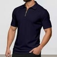 thumbnail image 2 of Men's Polo Shirts Solid Color Trend Short Sleeve Zipper Lapel Comfortable Tops Casual Summer Fall T Shirts for Man Navy XXL, 2 of 9