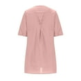 thumbnail image 5 of Mrasaso Under 10! Womens Fall Fashion 2025,Women Solid Color Embroidered Round Neck Short Sleeved Linen Dress,Casual & Elegant for the SeasonPink L, 5 of 9