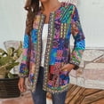 thumbnail image 2 of Fiaer Vintage Ethnic Print Jackets Women Long Sleeve Oversized Loose Fit Crew Neck Trendy Comfort Tops Purple XXXXXXL, 2 of 8