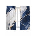 thumbnail image 2 of Sheer Curtains 63 Inches Long, Marble Navy Blue Light Filtering Window Curtains for Living Room, Abstract Gold White Brick Stone Motif Rod Pocket Voile Sheer Curtain Drapes, 52"W x 63"L, 2 Panels, 2 of 8