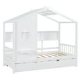 thumbnail image 4 of Bellemave Twin House Bed with Trundle and Storage Shelves, Wood Twin Size Montessori Bed Frame with Roof and Window, Playhouse Bed for Bedroom（White), 4 of 9