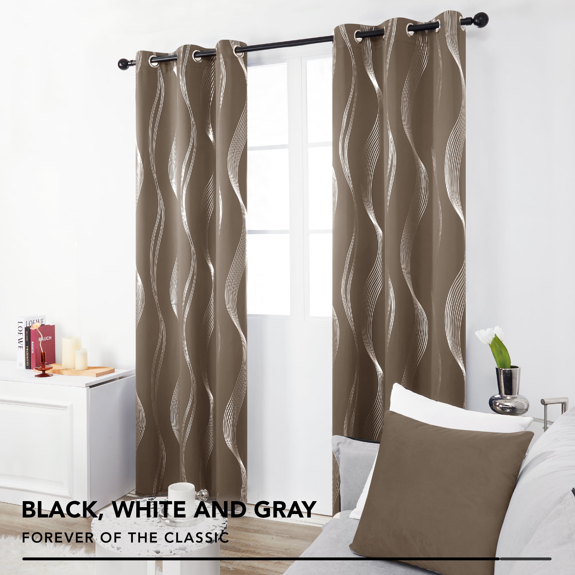 Deconovo Light Reflecting Curtains Eyelet Curtains with Silver Lining Thermal Insulated Curtains for Bedroom W52 xL84 Dark Khaki Two Panels 