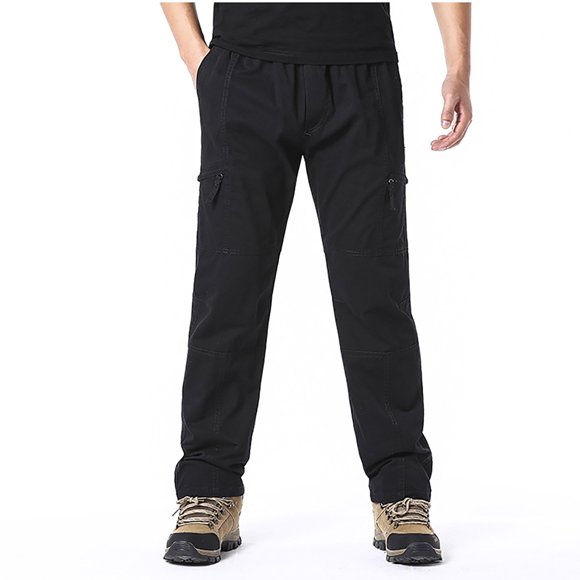 Men's Work Pants Loose Fit Straight Leg Casual Outdoor, Elastic Waist with Zippered Closure, Multiple Pockets Lightweight for Daily Wear