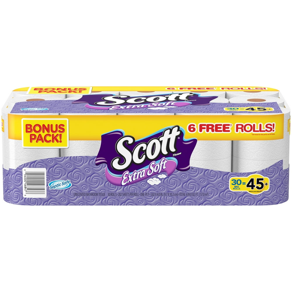 Scott Extra Soft Toilet Paper Big Roll 30 Pack 24 Pack 6 Bonus Rolls Bath Tissue Bonus