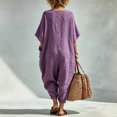 thumbnail image 4 of Jumpsuit for Women - V Neck Jumpsuit Casual Summer Loose Fit Long Pants with Pockets Purple M, 4 of 4