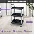 thumbnail image 5 of 3-Tier Rolling Tool Cart with Locking Wheels, Heavy Duty Mobile Workstation for Garage, Salon & Hotel | 42"H Utility Cart w/ Dividers, Bottle Holders, 99 LB Capacity | Black Tool Organizer Cart, 5 of 7
