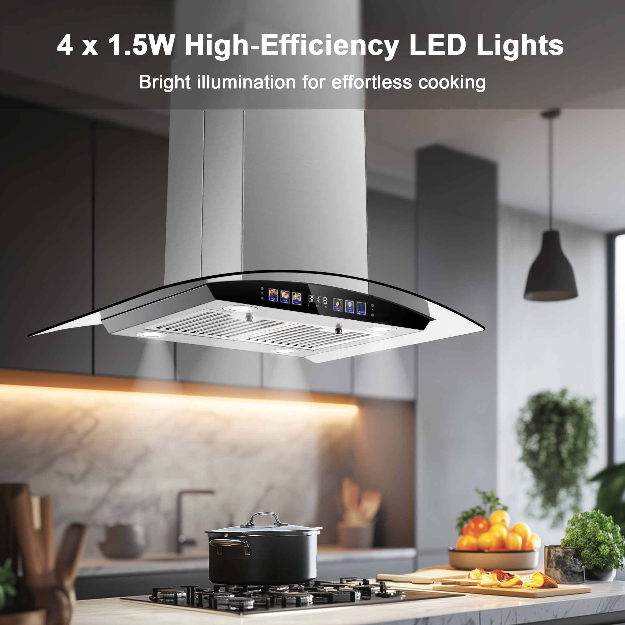 Joeaonz 30 Inch Stainless Steel Island Mount Range Hood 700 CFM with LED Lights, 3-Speed Fan, Gesture Control