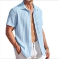thumbnail image 3 of Camisas Casuales de Corta con Botones para Hombre, con Textura, para Playa y Verano, con Bolsillo Azul S, 3 of 10