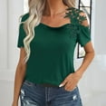 thumbnail image 6 of womens tops Womens Summer Cold Shoulder Tunic Tops Sexy Casual Short Sleeve Scoop Neck Lace Pleated T Shirts Blouse going out tops for women, 6 of 7