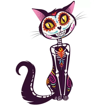 DOPASTICKER Sugar Skull Cat Sticker White Day Of The Dead Dia De Los Muertos Memorial Phone Decal Water Bottle Stickers, Cars Stickers, Water Bottle Stickers For Kids