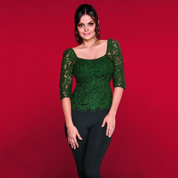 998-63 Blusa dama tela de encaje color verde botella Cklass 998-63