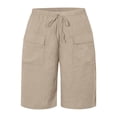 thumbnail image 4 of Seductiva Women's Shorts Women's Cotton and Linen Solid Color Pocket Casual Quarter Pants Loose Pants, 4 of 5