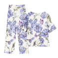 thumbnail image 4 of Spring Saving GaThRRgYP Womens Sets 2 Piece Outfits Summer,Women's Summer Printed Short Sleeve Half Sleeve Round Neck Cropped Top + Casual Pants Suit Set Two Piece Lounge Set, 4 of 4